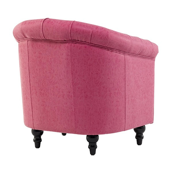 ローズピンクヴィンテージレザー調コンパクトチェスターフィールドラウンジシングルソファ　VINCENT