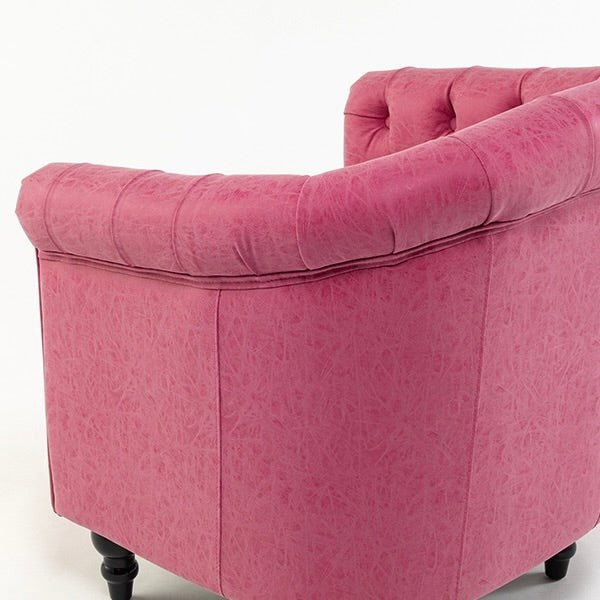 ローズピンクヴィンテージレザー調コンパクトチェスターフィールドラウンジシングルソファ　VINCENT