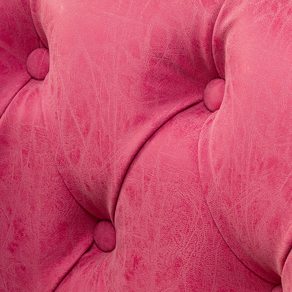 ローズピンクヴィンテージレザー調コンパクトチェスターフィールドラウンジシングルソファ　VINCENT