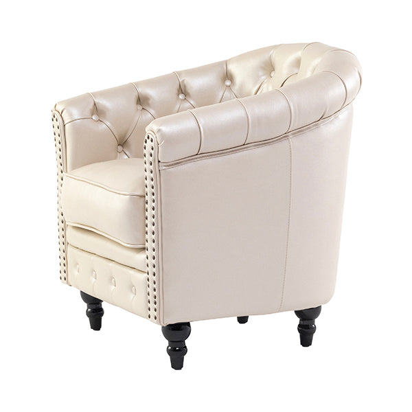 パールアイボリーPUレザーコンパクトチェスターフィールドラウンジシングルソファ　VINCENT