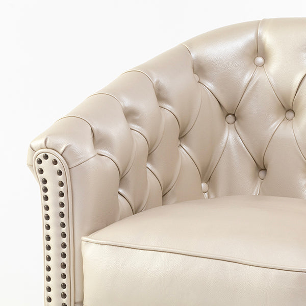 パールアイボリーPUレザーコンパクトチェスターフィールドラウンジシングルソファ　VINCENT