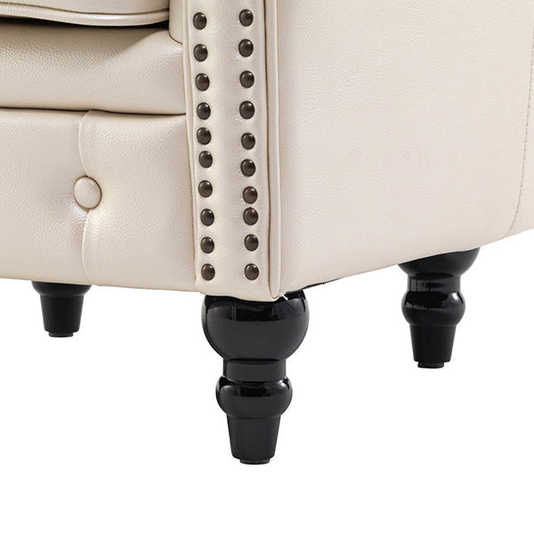 パールアイボリーPUレザーコンパクトチェスターフィールドラウンジシングルソファ　VINCENT