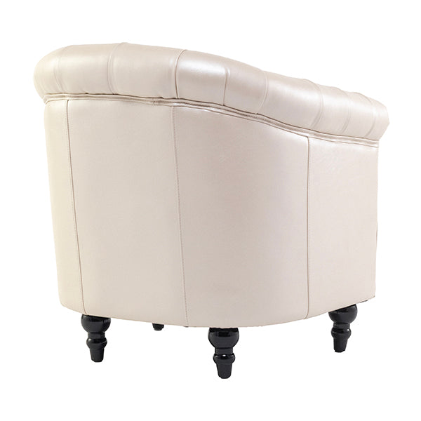 パールアイボリーPUレザーコンパクトチェスターフィールドラウンジシングルソファ　VINCENT