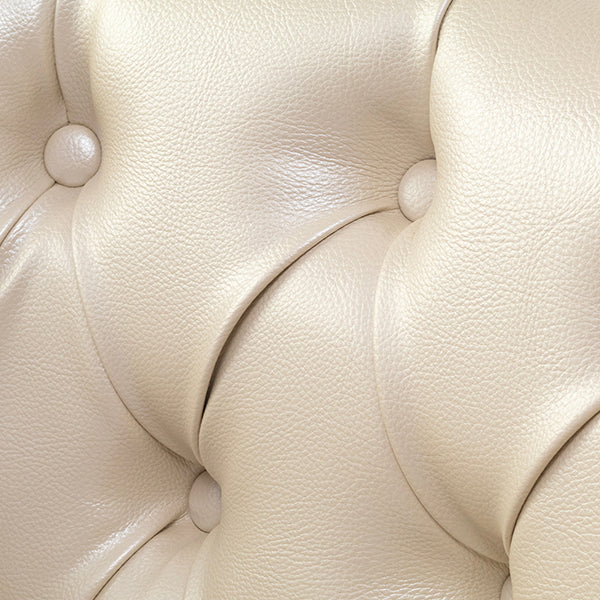 パールアイボリーPUレザーコンパクトチェスターフィールドラウンジシングルソファ　VINCENT