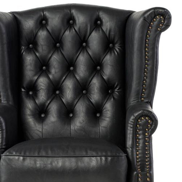 オールドブラックPUレザーチェスターフィールドウイングバックシングルソファ(アームチェア)
