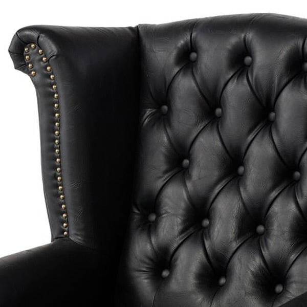オールドブラックPUレザーチェスターフィールドウイングバックシングルソファ(アームチェア)