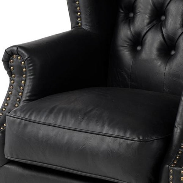 オールドブラックPUレザーチェスターフィールドウイングバックシングルソファ(アームチェア)