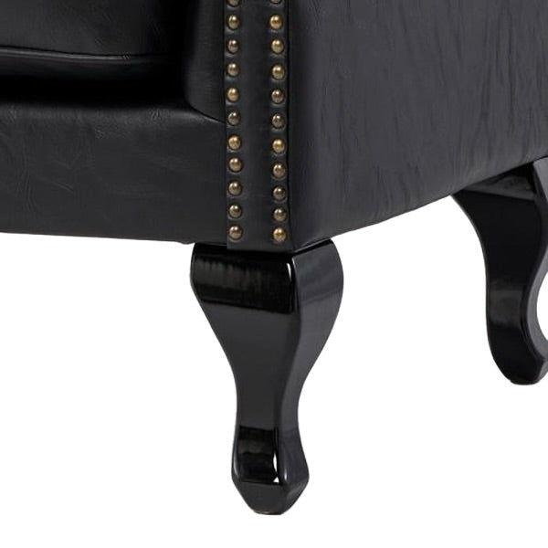 オールドブラックPUレザーチェスターフィールドウイングバックシングルソファ(アームチェア)