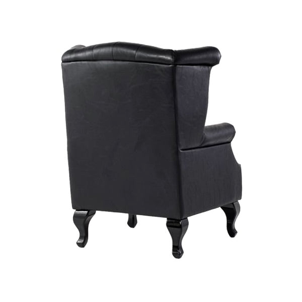 オールドブラックPUレザーチェスターフィールドウイングバックシングルソファ(アームチェア)