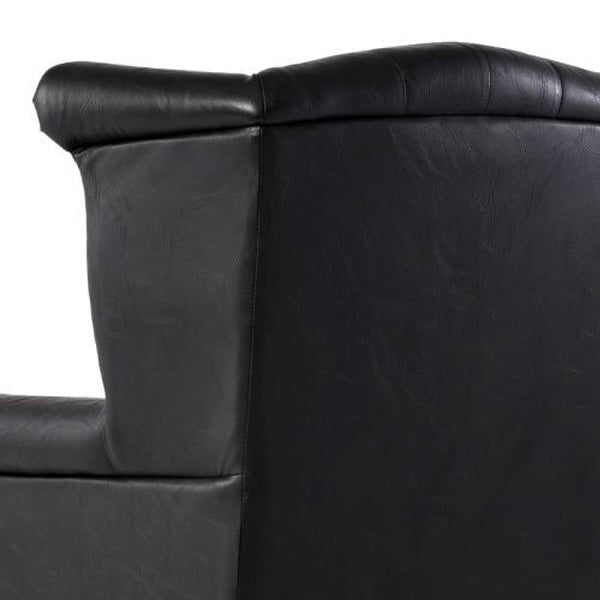 オールドブラックPUレザーチェスターフィールドウイングバックシングルソファ(アームチェア)