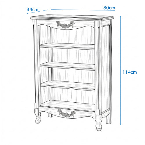 ロココ調　木製オープンブックケース　ホワイト