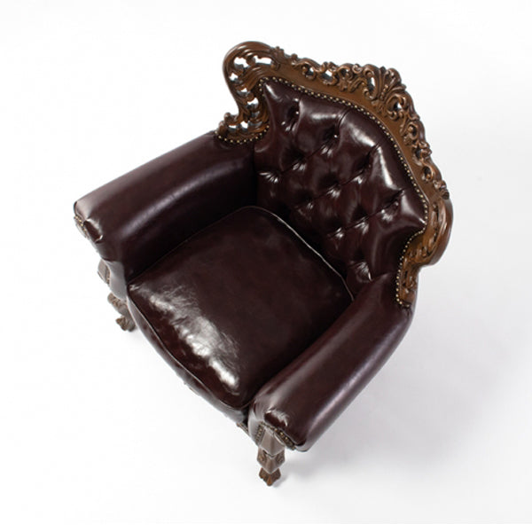 ロココ調シングルソファ　ブラウン x ブラウンPU　Symphony(シンフォニー)
