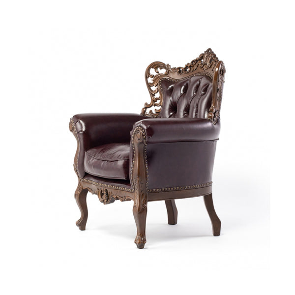 ロココ調シングルソファ　ブラウン x ブラウンPU　Symphony(シンフォニー)