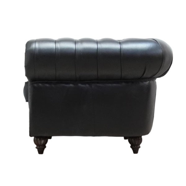 ブラックリアルレザーチェスターフィールドシングルソファ　CLUBMAN(クラブマン)