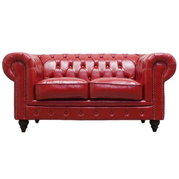 レッドPUレザーチェスターフィールド2シーターソファ　CLUBMAN(クラブマン)