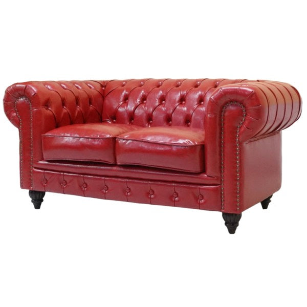 レッドPUレザーチェスターフィールド2シーターソファ　CLUBMAN(クラブマン)