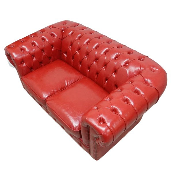 レッドPUレザーチェスターフィールド2シーターソファ　CLUBMAN(クラブマン)