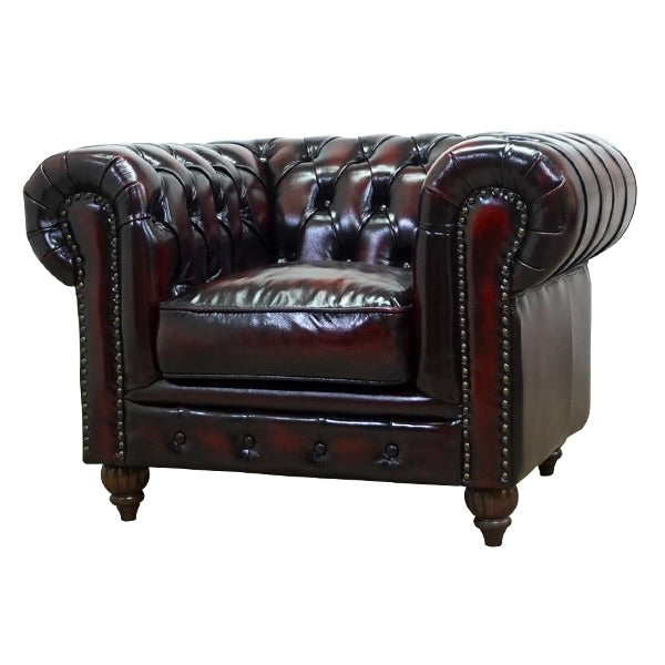 ウォッシュオフレッドレザーチェスターフィールドシングルソファ　CLUBMAN(クラブマン)