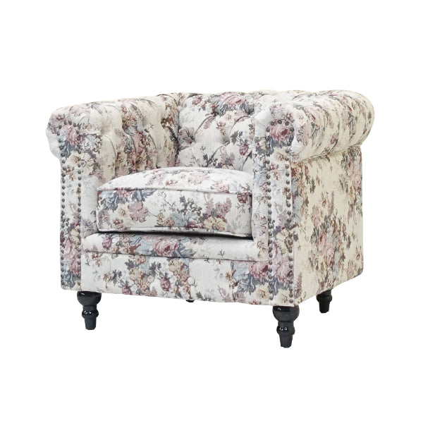 ゴールドベルベットコンパクトチェスターフィールドシングルソファ　VINCENT(ヴィンセント)