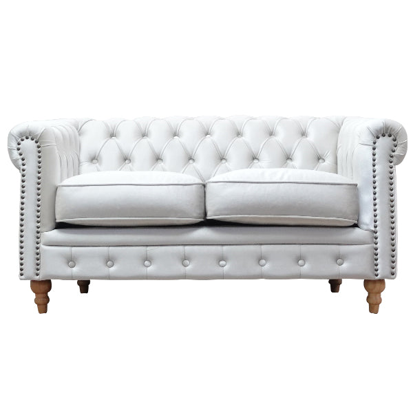 パールホワイトベルベットコンパクトチェスターフィールド2シーターソファ　VINCENT(ヴィンセント)