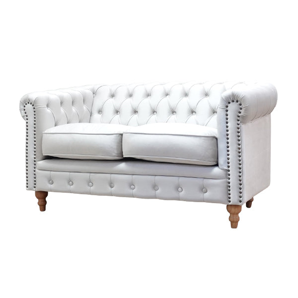 パールホワイトベルベットコンパクトチェスターフィールド2シーターソファ　VINCENT(ヴィンセント)