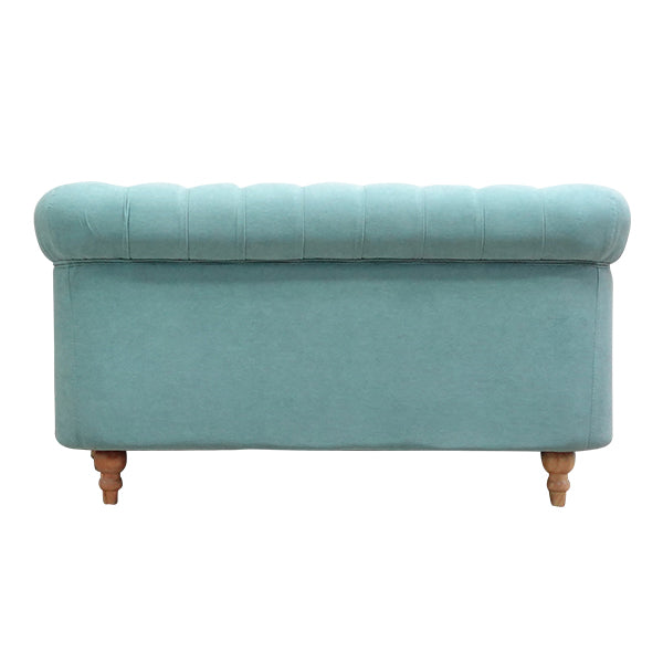 シャーベットブルーファブリックコンパクトチェスターフィールド2シーターソファ　VINCENT(ヴィンセント)