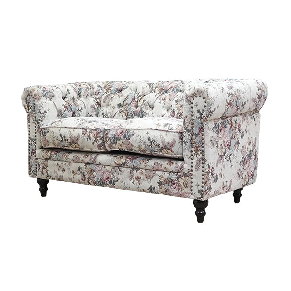 フラワーファブリックコンパクトチェスターフィールド2シーターソファ　VINCENT
