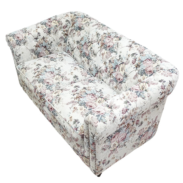 フラワーファブリックコンパクトチェスターフィールド2シーターソファ　VINCENT