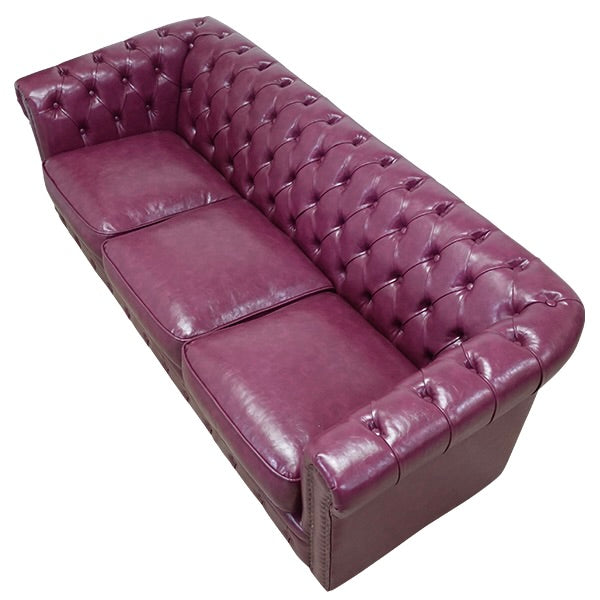 パープルPUレザーコンパクトチェスターフィールド3シーターソファ　VINCENT