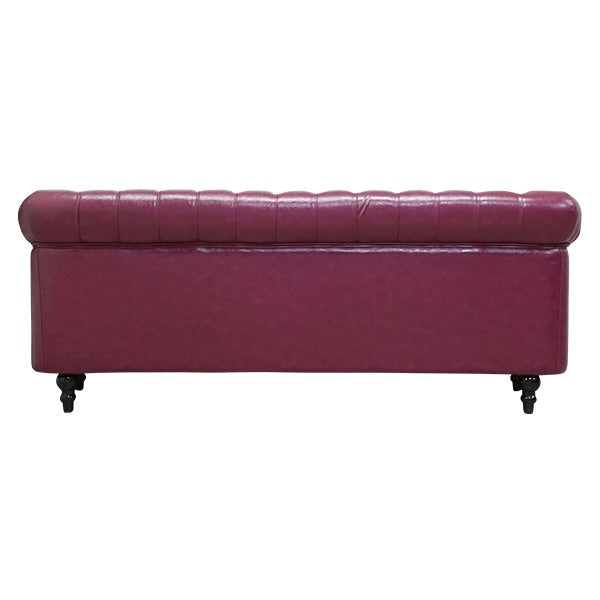 パープルPUレザーコンパクトチェスターフィールド3シーターソファ　VINCENT