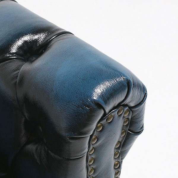 ウォッシュオフブルーレザーコンパクトチェスターフィールド3シーターソファ　VINCENT