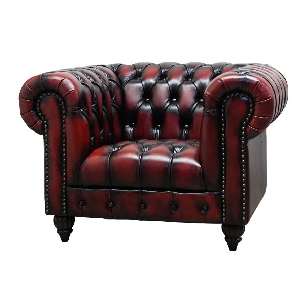 ウォッシュオフレッドレザーチェスターフィールドシングルソファ　CLUBMAN(クラブマン)