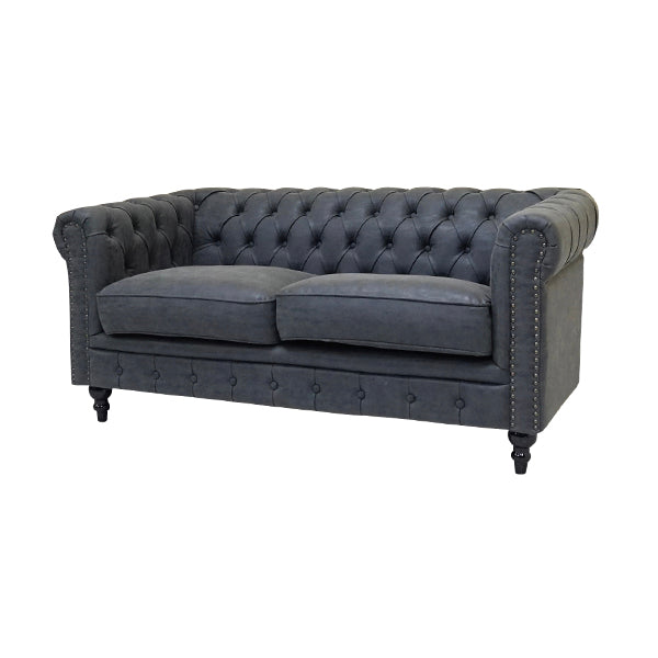 ヴィンテージブラックPUレザーコンパクトチェスターフィールド2.5シーターソファ　VINCENT(ヴィンセント)