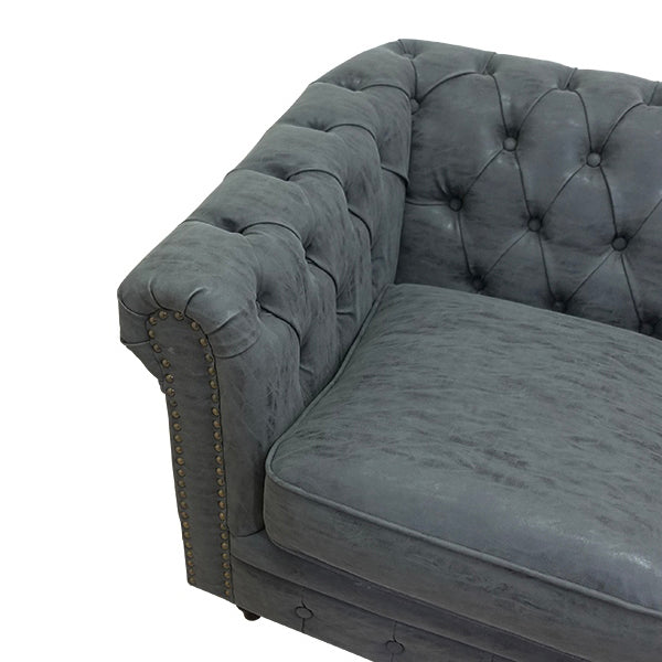 ヴィンテージブラックPUレザーコンパクトチェスターフィールド2.5シーターソファ　VINCENT(ヴィンセント)