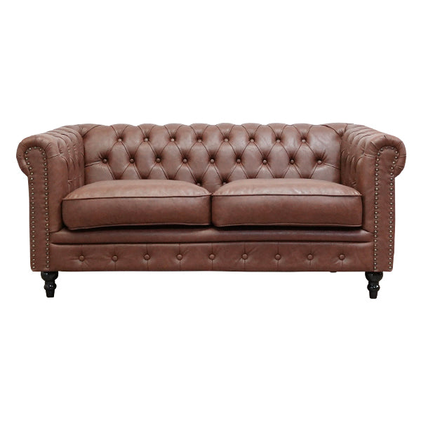 ブラウンPUレザーコンパクトチェスターフィールド2.5シーターソファ　VINCENT(ヴィンセント)