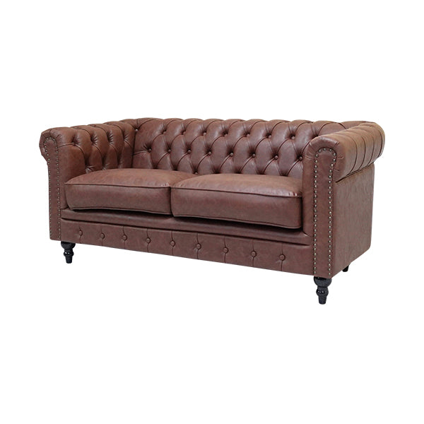 ブラウンPUレザーコンパクトチェスターフィールド2.5シーターソファ　VINCENT(ヴィンセント)