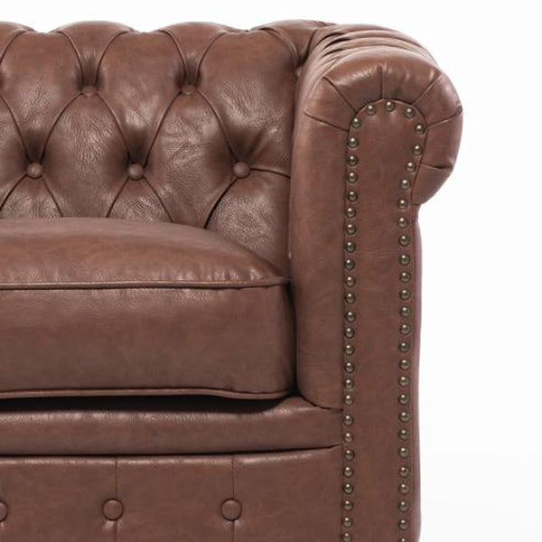 ブラウンPUレザーコンパクトチェスターフィールド2.5シーターソファ　VINCENT(ヴィンセント)