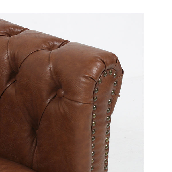 ブラウンPUレザーコンパクトチェスターフィールド2.5シーターソファ　VINCENT(ヴィンセント)