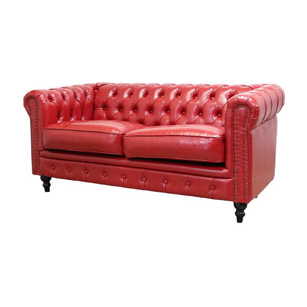 レッドPUレザーコンパクトチェスターフィールド2.5シーターソファ　VINCENT(ヴィンセント)
