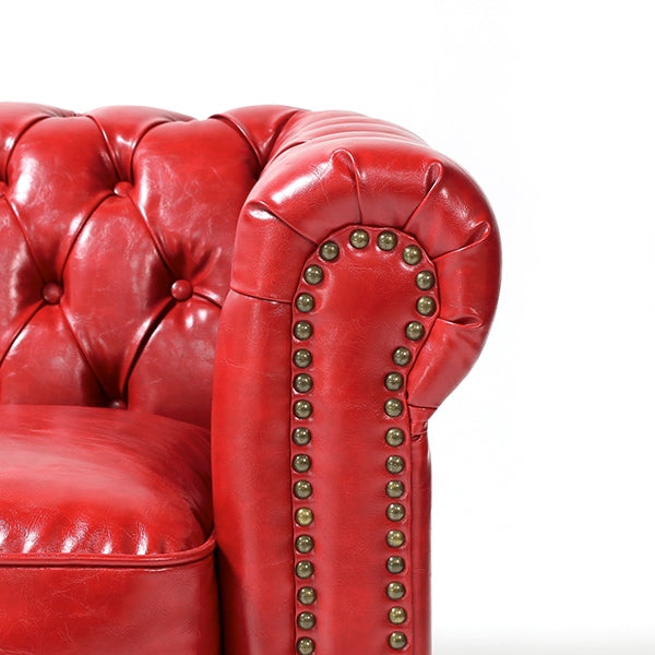 レッドPUレザーコンパクトチェスターフィールド2.5シーターソファ　VINCENT(ヴィンセント)