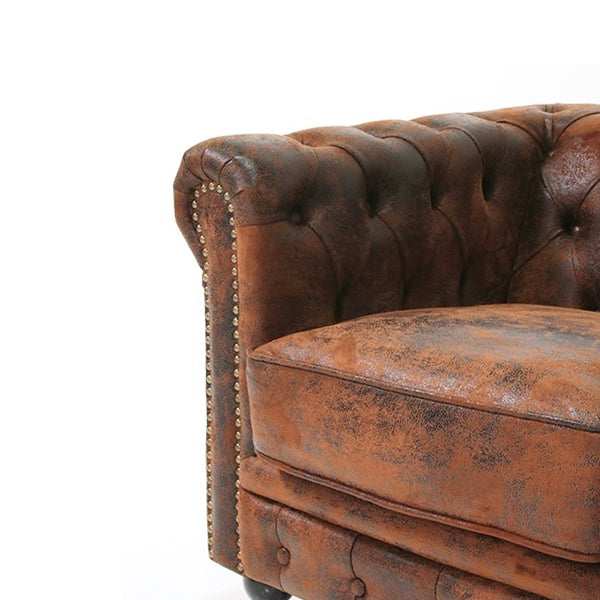 ヴィンテージレザー調ファブリックコンパクトチェスターフィールド2.5シーターソファ　VINCENT(ヴィンセント)