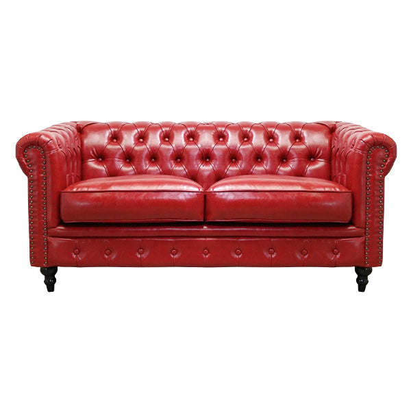 レッドPUレザーコンパクトチェスターフィールド2.5シーターソファ　VINCENT(ヴィンセント)