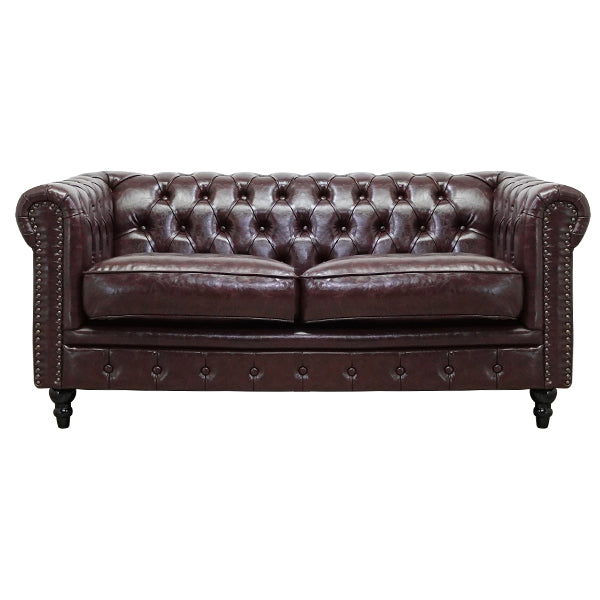 ダークブラウンPUレザーコンパクトチェスターフィールド2.5シーターソファ　VINCENT(ヴィンセント)