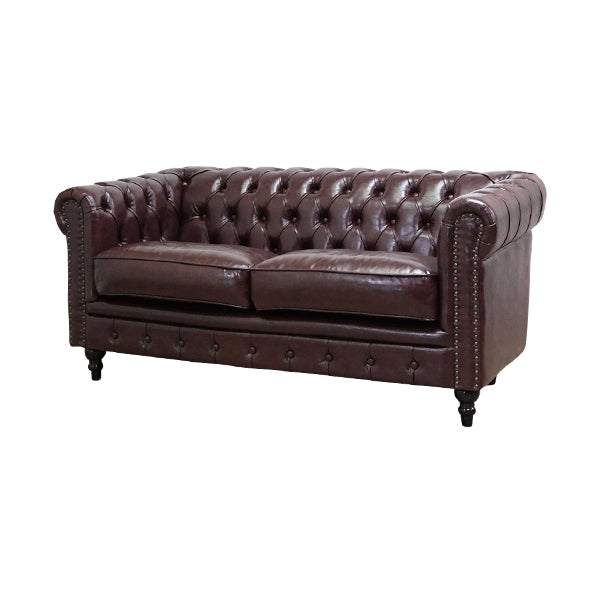 ダークブラウンPUレザーコンパクトチェスターフィールド2.5シーターソファ　VINCENT(ヴィンセント)