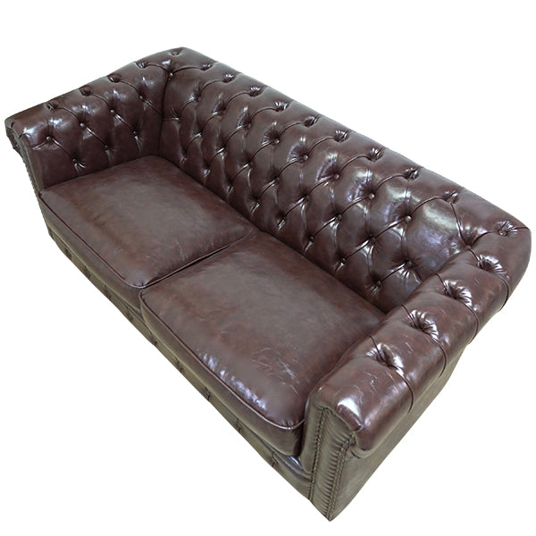 ダークブラウンPUレザーコンパクトチェスターフィールド2.5シーターソファ　VINCENT(ヴィンセント)