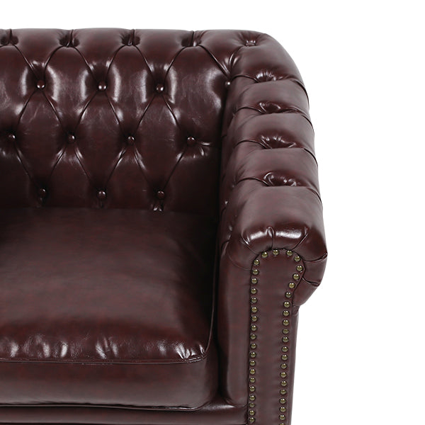 ダークブラウンPUレザーコンパクトチェスターフィールド2.5シーターソファ　VINCENT(ヴィンセント)