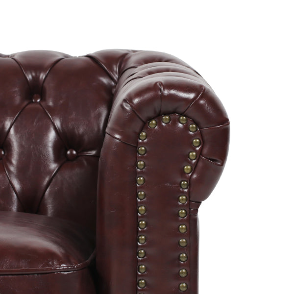 ダークブラウンPUレザーコンパクトチェスターフィールド2.5シーターソファ　VINCENT(ヴィンセント)