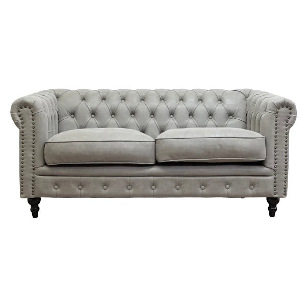 ライトグレーPUレザーコンパクトチェスターフィールド2.5シーターソファ　VINCENT(ヴィンセント)