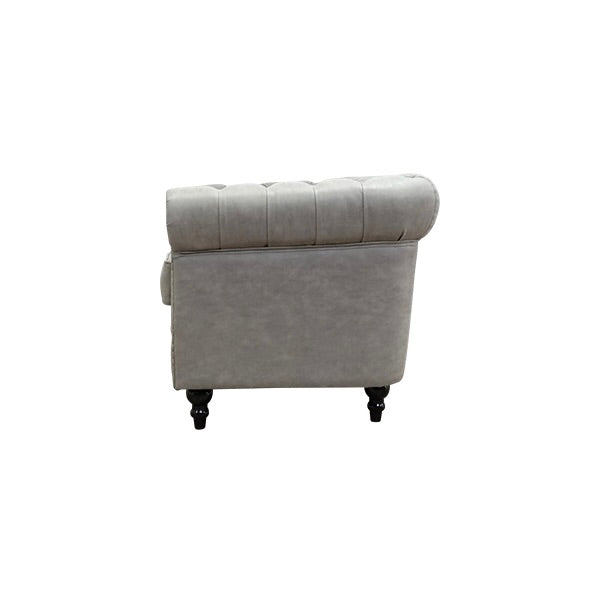 ライトグレーPUレザーコンパクトチェスターフィールド2.5シーターソファ　VINCENT(ヴィンセント)