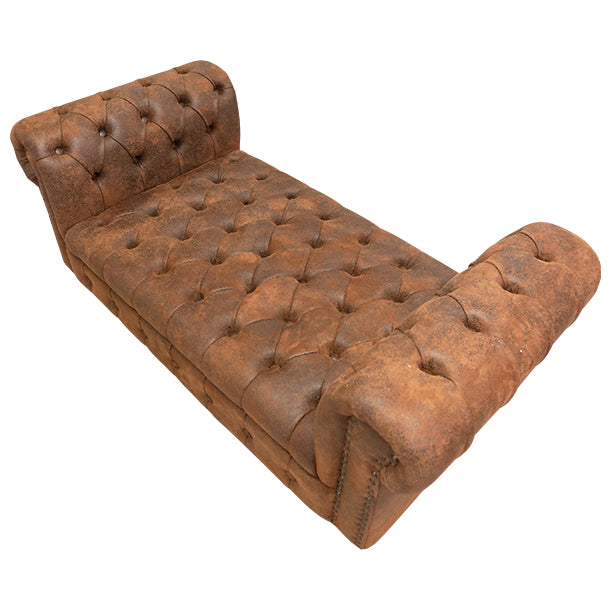 ヴィンテージレザー調ファブリックチェスターフィールドスツール(チェア)　VINCENT